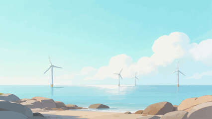 Wind turbines by the sea © Fan