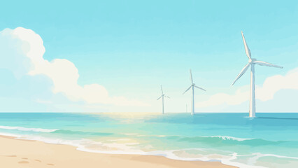 Beach with offshore wind turbines © Fan