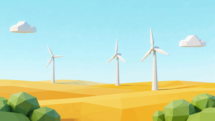 Wind turbines in a low poly landscape © Fan