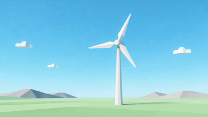 Wind turbine in a low poly landscape © Fan