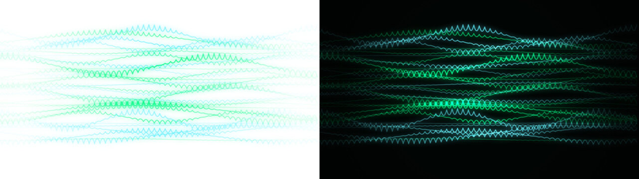 PNG image of&nbsp;Abstract glowing lines forming wave patterns in cyan and green on transparent background