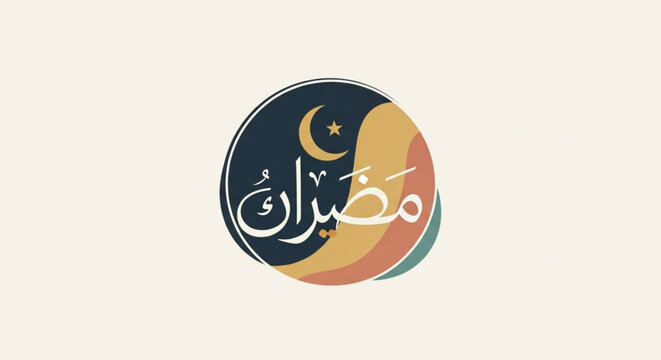 Ramadan Kareem Arabic calligraphy with crescent moon and star Islamic greeting for Ramadan vector illustration on beig