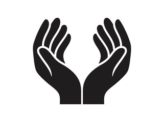 Fototapeta premium Cupped Hands Silhouette Icon, Black Human Hands Symbolizing Care, Protection, Support and Giving, Vector Illustration Isolated on White Background