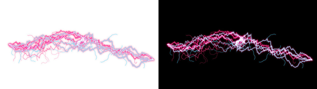 PNG image of&nbsp;Vibrant pink and blue electrical plasma energy strands crackling with bright light on transparent background