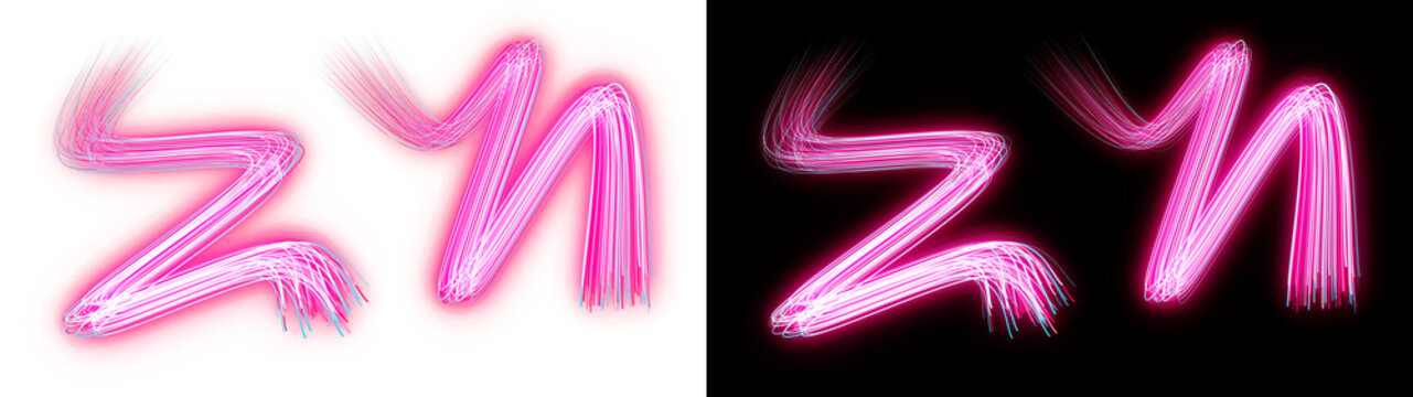 PNG image of&nbsp;Vibrant abstract pink and blue flowing neon light trails creating dynamic wavy energy patterns on transparent background.