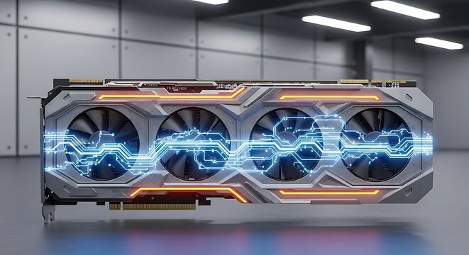 High-Performance Graphics Card with Advanced Cooling System and Futuristic Design.