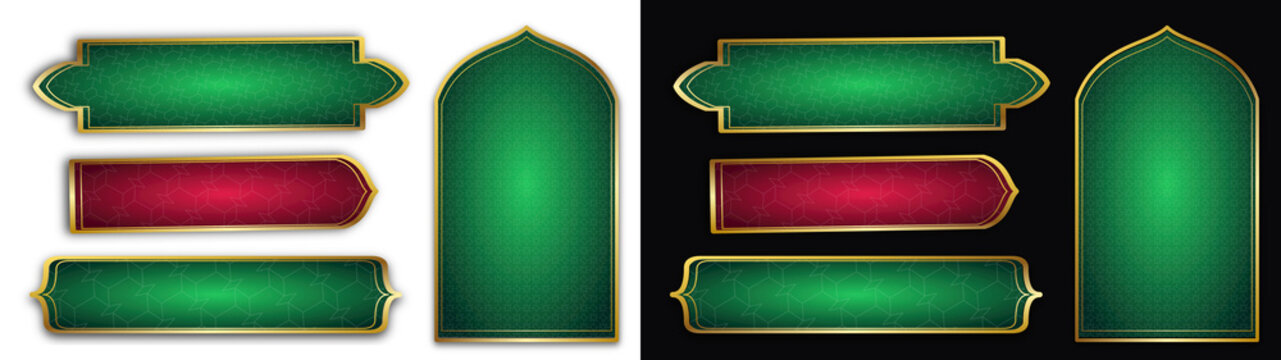 PNG image Collection of Islamic decorative ornamental shapes and ornate golden framed banners on transparent background