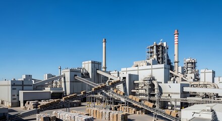 Obraz premium Industrial Complex Under Clear Blue Sky - A Modern Architectural Marvel.