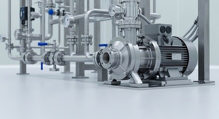 Fototapeta premium Industrial Machinery - Detailed View of a Complex Pumping System in a Factory Setting.
