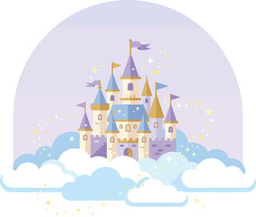 Fototapeta premium Fairytale castle floating on clouds with sparkles fairytale sparkles whimsical enchanting imagination illustration childlike