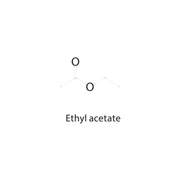 Ethyl acetate skeletal structure. ester compound schematic illustration. Simple diagram, chemical formula.