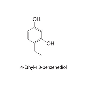 4-Ethyl-1,3-benzenediol skeletal structure. phenol compound schematic illustration. Simple diagram, chemical formula.