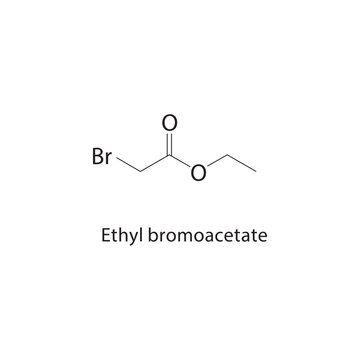 Ethyl bromoacetate skeletal structure. halogenated ester compound schematic illustration. Simple diagram, chemical formula.
