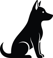 Black silhouette of a german shepherd dog sitting and facing right isolated on transparent background © MDFARUK