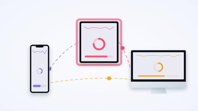 Multi Device Data Synchronization and Cloud Computing Concept. 4K Video