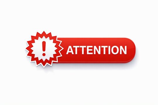 Red attention alert button with exclamation mark graphic
