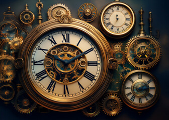 Obraz premium Steampunk clock, abstract concept art, a combination of Victorian aesthetics and mechanical, industrial details