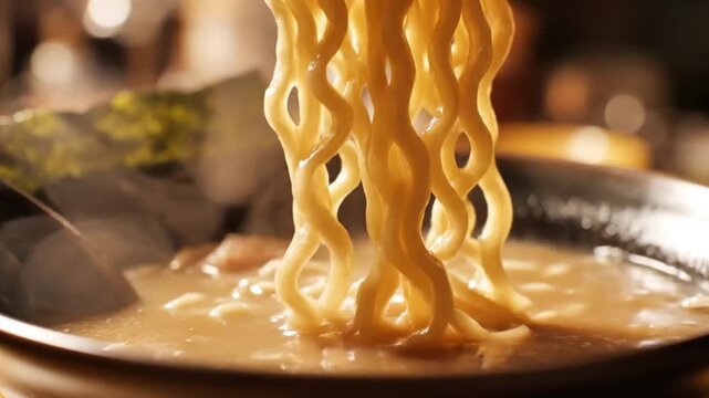 Lifting hot ramen noodles with chopsticks.