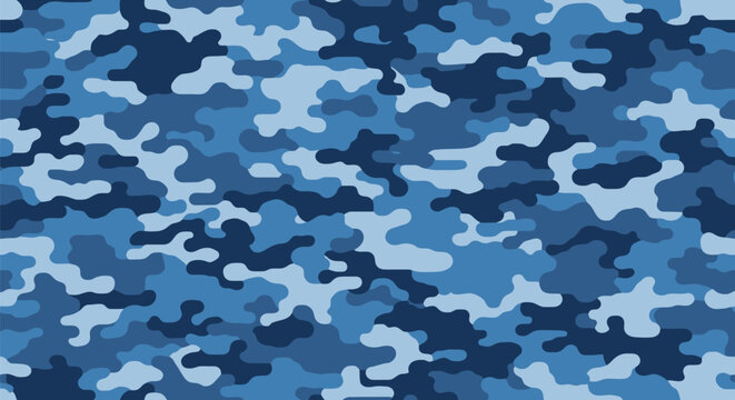 Blue Camouflage Pattern Background Texture.