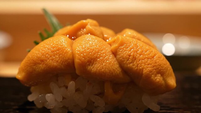 Premium fresh uni sea urchin sushi.