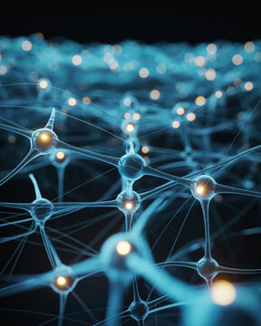 Abstract neural network and glowing lights representing concept of brain activity and connections.