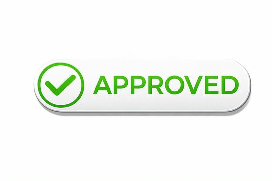 Green checkmark approved badge with white capsule shape