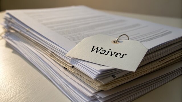 Stacked Papers with Waiver Tag Concept in Office Setting
