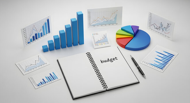 Business budget planning with financial charts and graphs