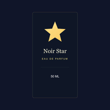 Luxury Perfume Label Template with Gold Star Icon on Dark Navy Background - Noir Star Eau De Parfum 50ml Minimalist Fragrance Branding Design