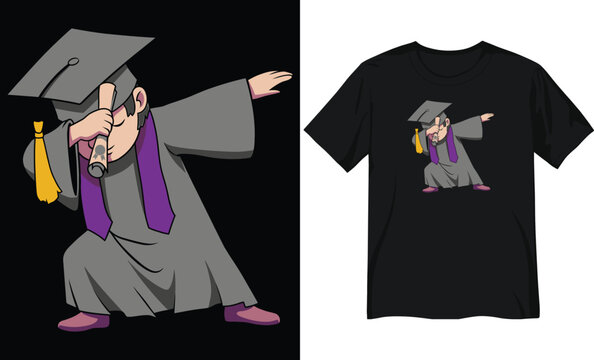 Cartoon Graduate in Academic Regalia Performing a Victory Dab Dance