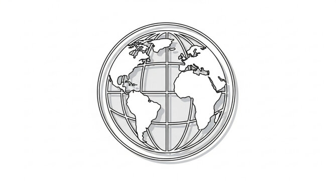 Minimal outline globe icon with soft inner shadow and white world continents elegant vector illustration isolated on white backgroundglobe, outline, icon, world, map, minimal, earth, global, continent