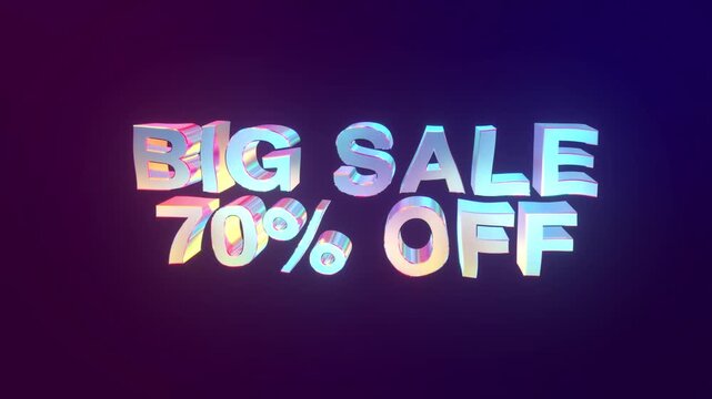 Big sale 70 percent off 3D colorful text animation discount promotion for shopping and marketing 4K