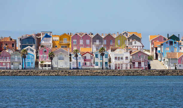 Colorful houses on the beach of Costa Nova, Aveiro 