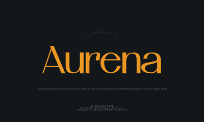 Fototapeta premium Luxury golden aurena wordmark design with elegant serif typography lettering branding identity creative stylized alphabet business logotype corporate typeface marketing