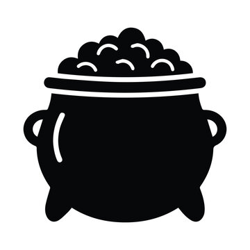 Black silhouette of pot filled with gold coins for saint patrick day holiday celebration