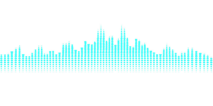 Abstract vector illustration of a green and blue digital sound wave equalizer graph showing audio frequency data for modern music technology and business radio design