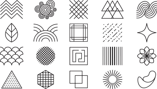 Set of geometric abstract line art icons and patterns