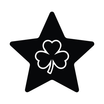 Lucky clover leaf inside black star shape icon for st patricks day irish holiday graphics