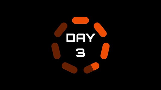 A day seven countdown badge icon featuring an orange circular dashed border surrounding bold orange text reading Day 7 on a dark background