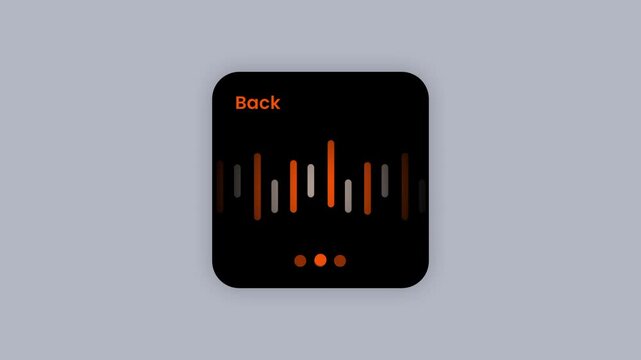 A music analytics app icon featuring orange audio waveform bars on a dark background with the word Back displayed at the top left corner