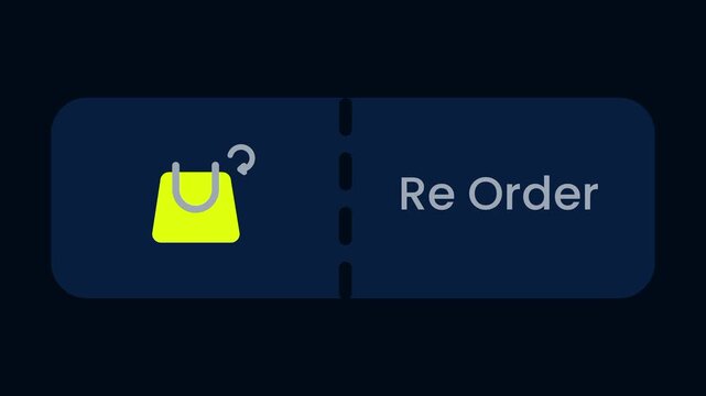 A reorder feature button on a dark navy background with a yellow shopping bag icon on the left and the bold white words Re Order on the right side