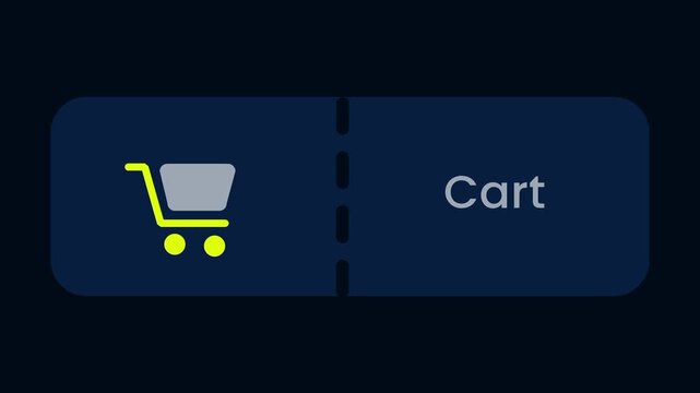 A cart feature button on a dark navy background displaying a yellow shopping cart icon on the left and the bold white word Cart on the right side