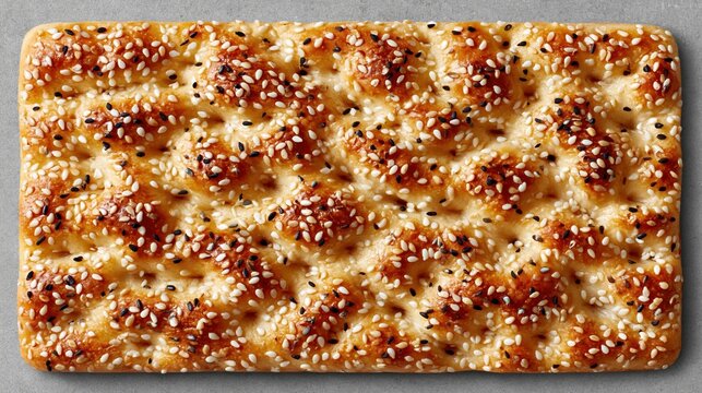 Turkish pide bread with sesame and black seeds, a traditional Middle Eastern flatbread baking fresh from the oven