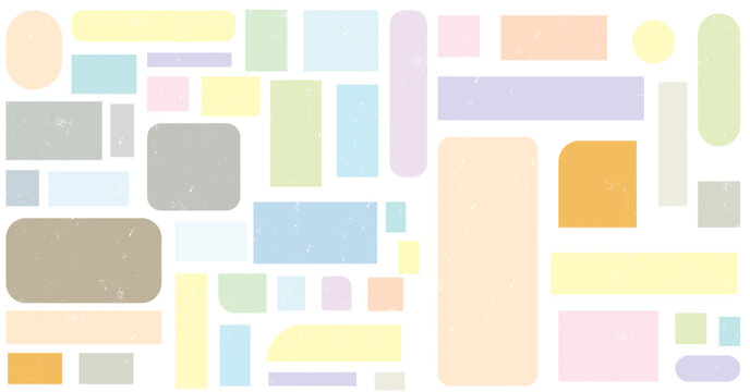 Minimalist composition of colorful rounded rectangles and squares. Abstract geometric shapes background with pastel colors. Decorative abstract background. 