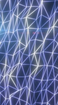 Abstract glowing polygon network with white and blue connected lines, representing digital technology, data systems, and futuristic communication.