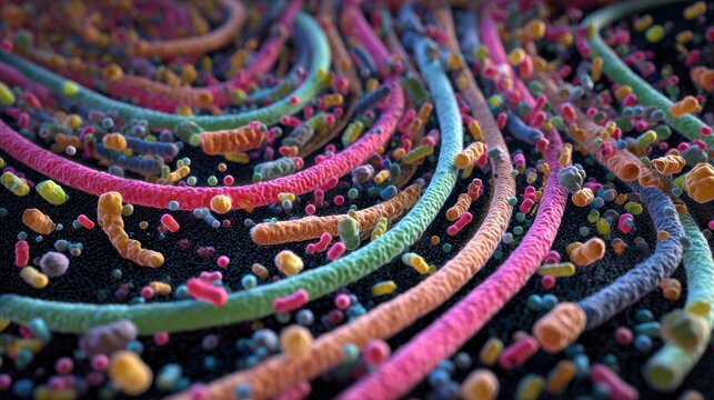Gut microbiome concept with bacteria balance and digestive health.