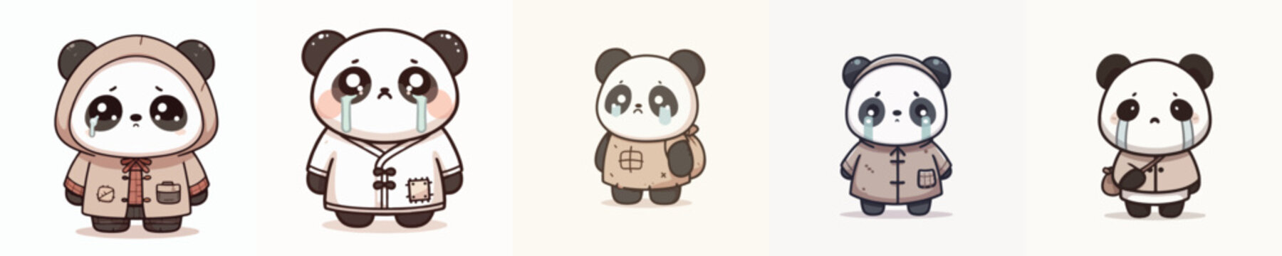 vector of a beggar panda with a sad expression