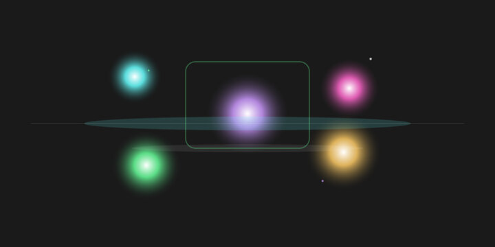 Colorful geometric pattern with glowing dots and prism light effect on dark background Vector