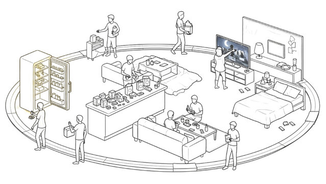 Late-Night Binge Eating Loop System Isometric Illustration &ndash; Emotional Eating Cycle with Boredom, Regret Moments and Human Behavioral Micro-Shifts