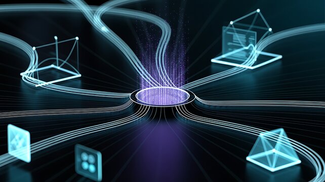 Abstract data connection hub representing digital infrastructure connectivity and global network communication.